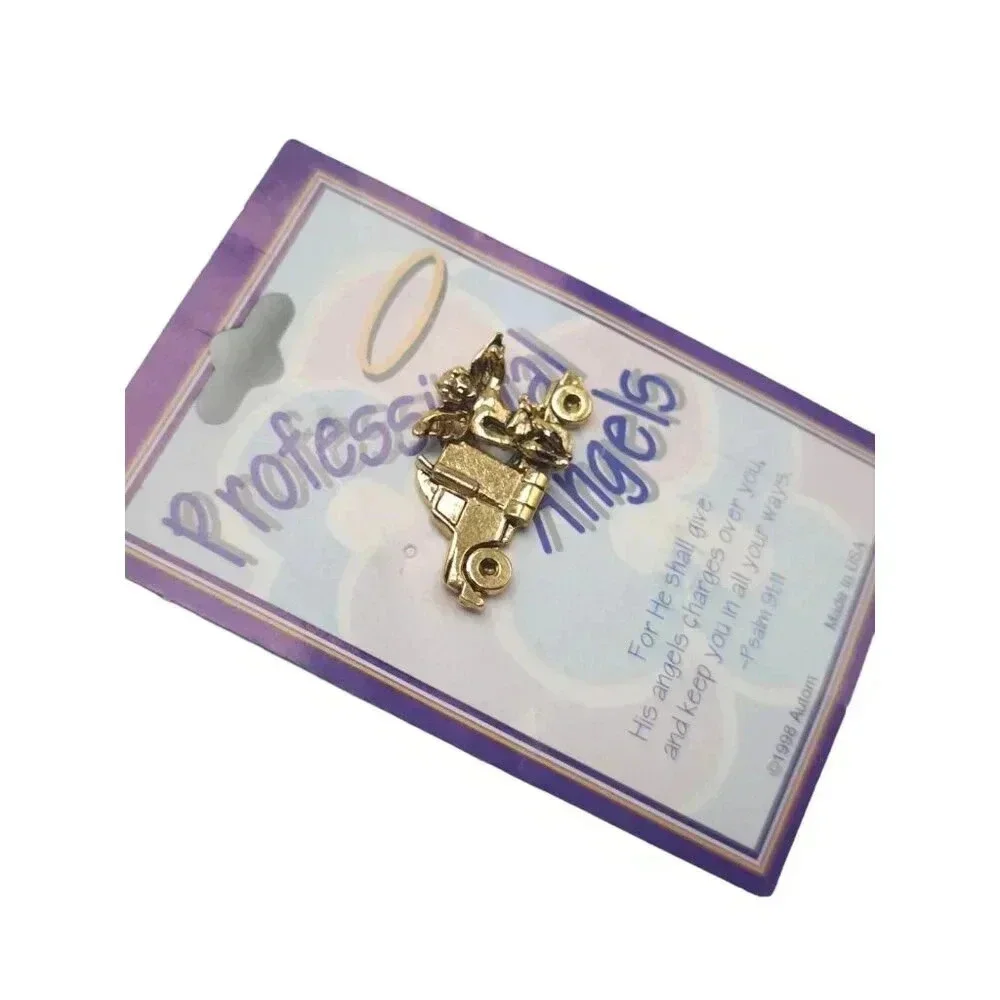 Guardian Angel Trucker Lapel Brooch Pin Gold Tone Vintage